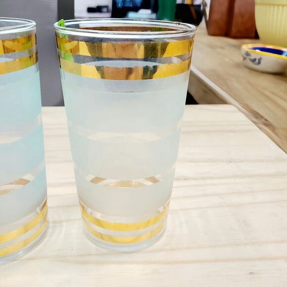 Vintage Pastel w/ Gold Stripes 1950's MCM Highball  Glasses Set of 4 PRE-OWNED - Picture 3 of 10